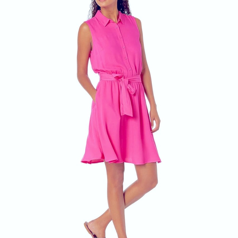 Amazon Essentials pink Sleeveless Shirt Dress size S cute NWT button up cute